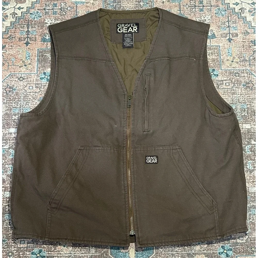 Gravel Gear Mens 2XL Brown Duck Canvas Quilted Insulated Workwear Vest RN 142019